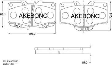 Akebono AN-303WKE - Brake Pad Set, disc brake www.autospares.lv