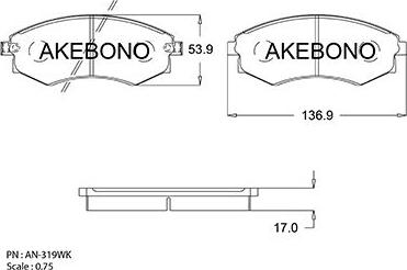 Akebono AN-319WKE - Bremžu uzliku kompl., Disku bremzes www.autospares.lv