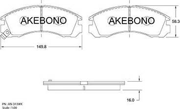 Akebono AN-313WK - Bremžu uzliku kompl., Disku bremzes autospares.lv