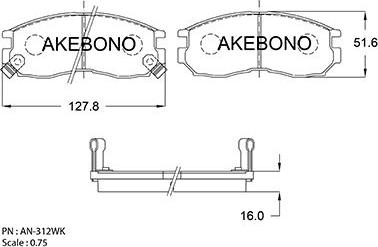 Akebono AN-312WK - Bremžu uzliku kompl., Disku bremzes www.autospares.lv