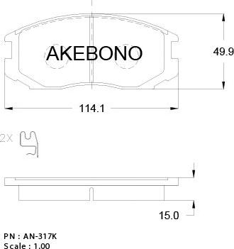 Akebono AN-317WKE - Bremžu uzliku kompl., Disku bremzes www.autospares.lv