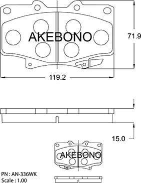 Akebono AN-336WK - Bremžu uzliku kompl., Disku bremzes www.autospares.lv