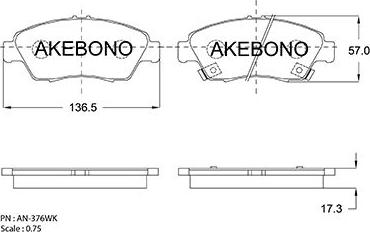 Akebono AN-376WKE - Bremžu uzliku kompl., Disku bremzes autospares.lv