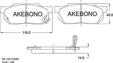 Akebono AN-378WK - Bremžu uzliku kompl., Disku bremzes autospares.lv