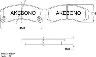 Akebono AN-213WK - Bremžu uzliku kompl., Disku bremzes www.autospares.lv