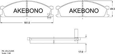 Akebono AN-212WKE - Bremžu uzliku kompl., Disku bremzes www.autospares.lv