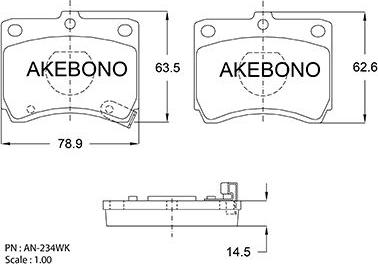 Akebono AN-234WKE - Bremžu uzliku kompl., Disku bremzes autospares.lv