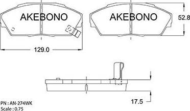 Akebono AN-274WK - Bremžu uzliku kompl., Disku bremzes autospares.lv