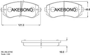 Akebono AN-277SK - Bremžu uzliku kompl., Disku bremzes www.autospares.lv