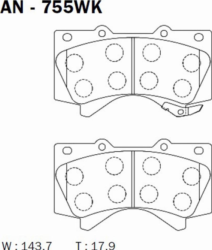 Akebono AN-755WK - Brake Pad Set, disc brake www.autospares.lv