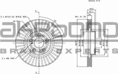 Akebono BN-0442 - Тормозной диск www.autospares.lv