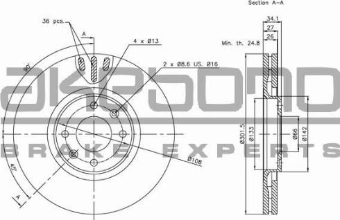 Akebono BN-0535 - Тормозной диск www.autospares.lv