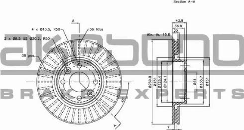 Akebono BN-0048E - Bremžu diski www.autospares.lv