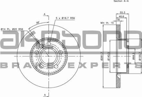 Akebono BN-0057 - Тормозной диск www.autospares.lv