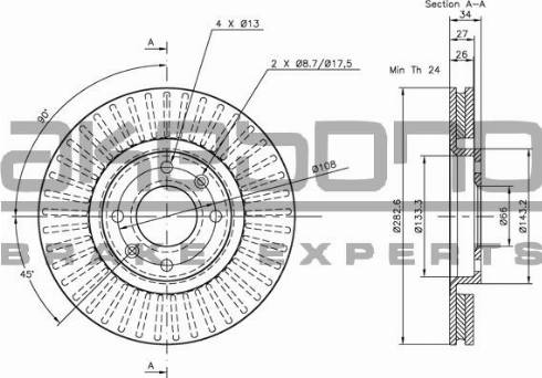 Akebono BN-0021 - Bremžu diski www.autospares.lv