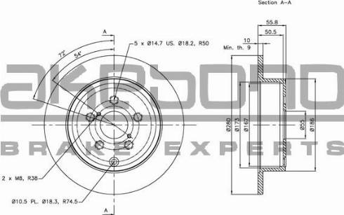 Akebono BN-0378 - Bremžu diski www.autospares.lv