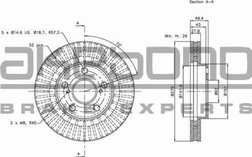 Akebono BN-1027 - Тормозной диск www.autospares.lv