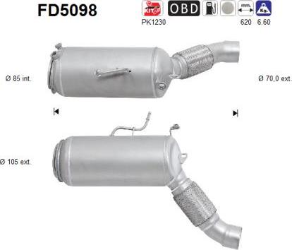 AS FD5098 - Nosēdumu / Daļiņu filtrs, Izplūdes gāzu sistēma autospares.lv