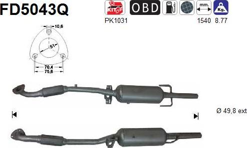 AS FD5043Q - Сажевый / частичный фильтр, система выхлопа ОГ www.autospares.lv