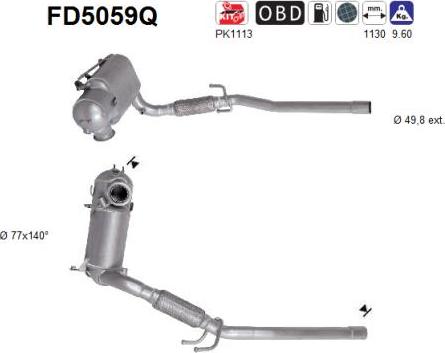 AS FD5059Q - Nosēdumu / Daļiņu filtrs, Izplūdes gāzu sistēma www.autospares.lv