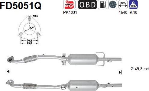 AS FD5051Q - Сажевый / частичный фильтр, система выхлопа ОГ www.autospares.lv