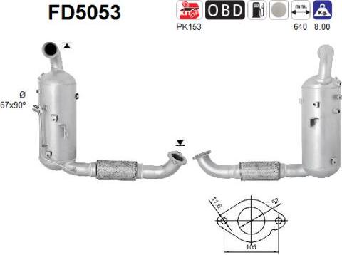 AS FD5053 - Nosēdumu / Daļiņu filtrs, Izplūdes gāzu sistēma www.autospares.lv