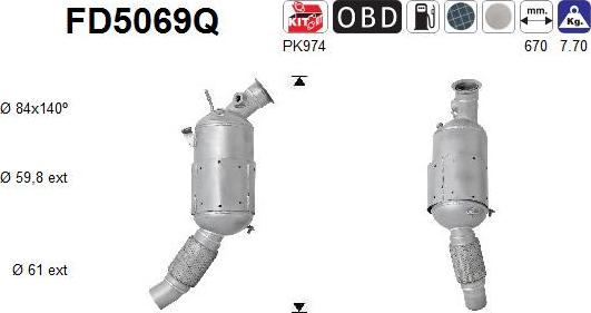 AS FD5069Q - Nosēdumu / Daļiņu filtrs, Izplūdes gāzu sistēma autospares.lv