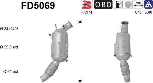 AS FD5069 - Nosēdumu / Daļiņu filtrs, Izplūdes gāzu sistēma autospares.lv