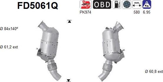 AS FD5061Q - Nosēdumu / Daļiņu filtrs, Izplūdes gāzu sistēma www.autospares.lv