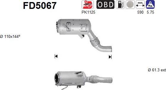 AS FD5067 - Nosēdumu / Daļiņu filtrs, Izplūdes gāzu sistēma www.autospares.lv