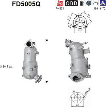 AS FD5005Q - Сажевый / частичный фильтр, система выхлопа ОГ www.autospares.lv