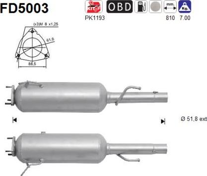 AS FD5003 - Сажевый / частичный фильтр, система выхлопа ОГ www.autospares.lv