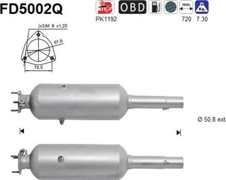 AS FD5002Q - Nosēdumu / Daļiņu filtrs, Izplūdes gāzu sistēma autospares.lv