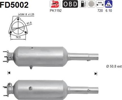 AS FD5002 - Nosēdumu / Daļiņu filtrs, Izplūdes gāzu sistēma autospares.lv