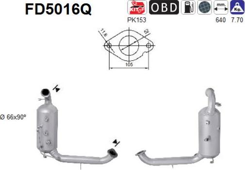 AS FD5016Q - Nosēdumu / Daļiņu filtrs, Izplūdes gāzu sistēma www.autospares.lv