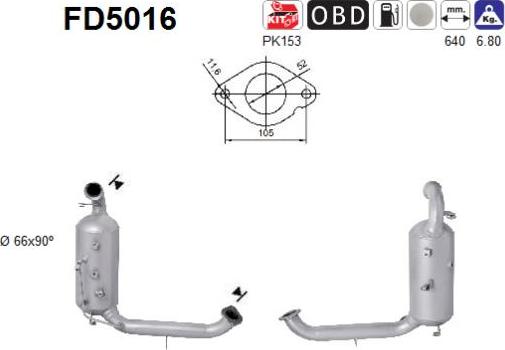 AS FD5016 - Сажевый / частичный фильтр, система выхлопа ОГ www.autospares.lv