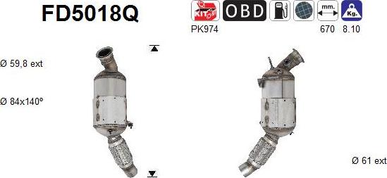 AS FD5018Q - Nosēdumu / Daļiņu filtrs, Izplūdes gāzu sistēma autospares.lv