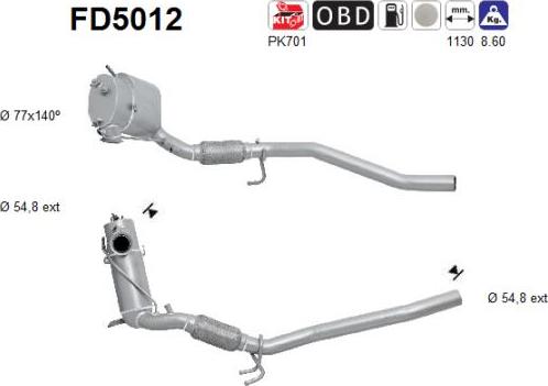 AS FD5012 - Nosēdumu / Daļiņu filtrs, Izplūdes gāzu sistēma www.autospares.lv