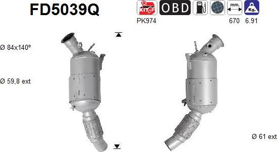 AS FD5039Q - Nosēdumu / Daļiņu filtrs, Izplūdes gāzu sistēma www.autospares.lv