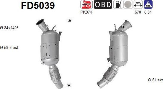 AS FD5039 - Nosēdumu / Daļiņu filtrs, Izplūdes gāzu sistēma www.autospares.lv