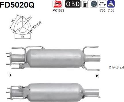 AS FD5020Q - Nosēdumu / Daļiņu filtrs, Izplūdes gāzu sistēma www.autospares.lv