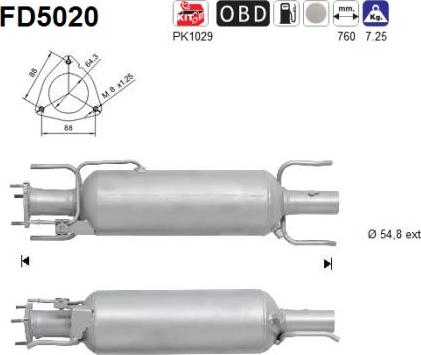 AS FD5020 - Nosēdumu / Daļiņu filtrs, Izplūdes gāzu sistēma www.autospares.lv