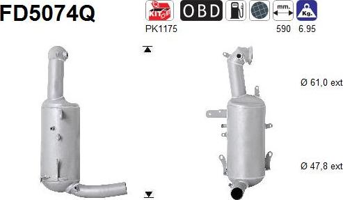 AS FD5074Q - Nosēdumu / Daļiņu filtrs, Izplūdes gāzu sistēma autospares.lv