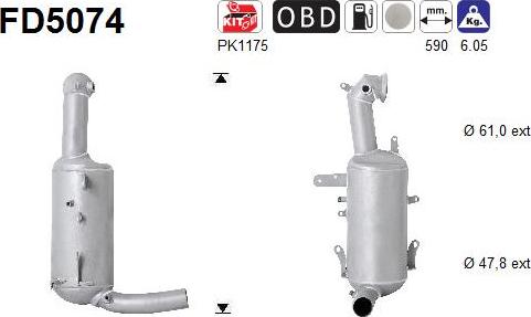 AS FD5074 - Nosēdumu / Daļiņu filtrs, Izplūdes gāzu sistēma autospares.lv