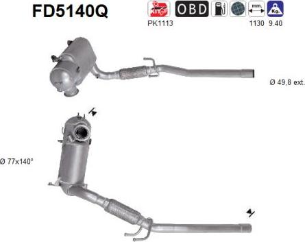 AS FD5140Q - Nosēdumu / Daļiņu filtrs, Izplūdes gāzu sistēma www.autospares.lv