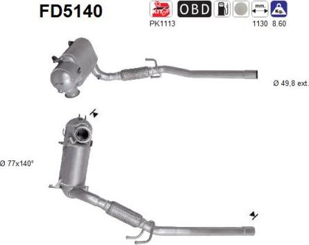 AS FD5140 - Nosēdumu / Daļiņu filtrs, Izplūdes gāzu sistēma autospares.lv