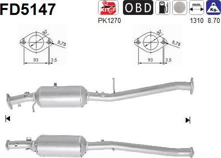 AS FD5147 - Nosēdumu / Daļiņu filtrs, Izplūdes gāzu sistēma autospares.lv