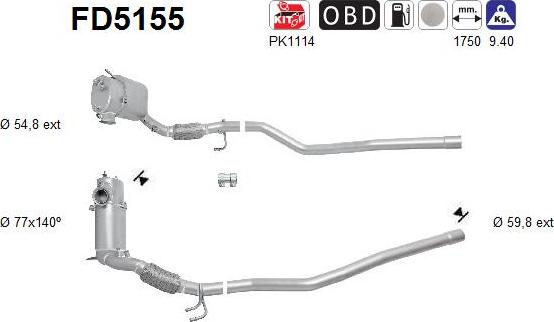 AS FD5155 - Nosēdumu / Daļiņu filtrs, Izplūdes gāzu sistēma autospares.lv