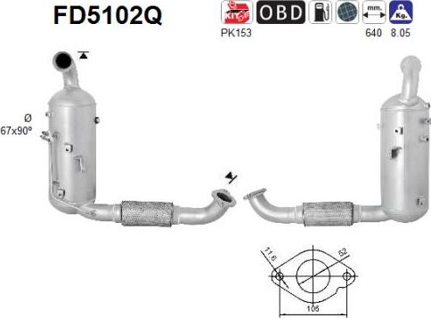 AS FD5102Q - Nosēdumu / Daļiņu filtrs, Izplūdes gāzu sistēma www.autospares.lv