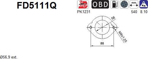 AS FD5111Q - Сажевый / частичный фильтр, система выхлопа ОГ www.autospares.lv